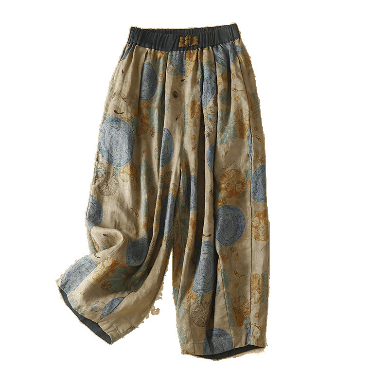 Levia ženske casual hlače cropped wide-leg, opuštena struka, tanka mješavina poliester-pamuk (50–70% poliester / 30–50% pamuk), proljeće 2025, japansko-korejski leisure stil