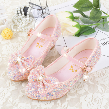 Lányoknak készült alacsony sarkú cipő, koreai stílusú masnival és kristály díszítéssel, hercegnő stílus — Felső része Ultrafilm bőr, Talp műanyag, Belső PU