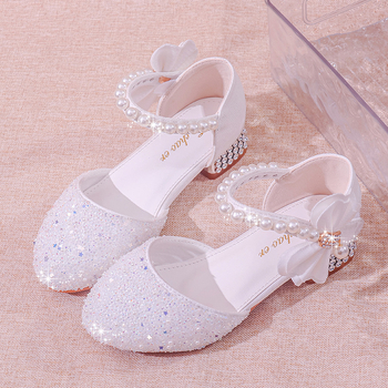 Sandale pentru fete, prințesă cu cristale – închidere Velcro; Exterior: piele sintetică; Talpă interioară: PU; Talpă: TPR; Vârsta: 4–12 ani