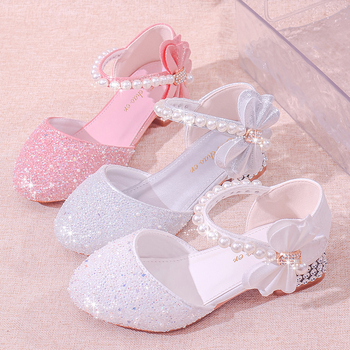 Sandale pentru fete, prințesă cu cristale – închidere Velcro; Exterior: piele sintetică; Talpă interioară: PU; Talpă: TPR; Vârsta: 4–12 ani