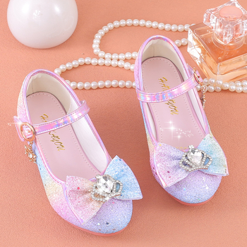 PU bőrű lányos gyerekcipő strasszos masnival, Velcro-zárás, alacsony felső rész, gumitalp