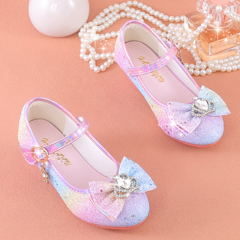 PU bőrű lányos gyerekcipő strasszos masnival, Velcro-zárás, alacsony felső rész, gumitalp