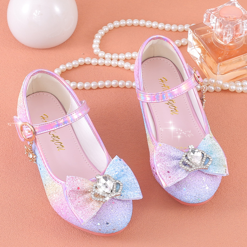 PU bőrű lányos gyerekcipő strasszos masnival, Velcro-zárás, alacsony felső rész, gumitalp