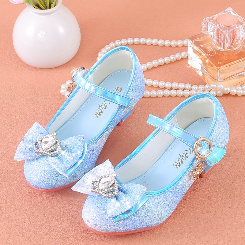 PU bőrű lányos gyerekcipő strasszos masnival, Velcro-zárás, alacsony felső rész, gumitalp