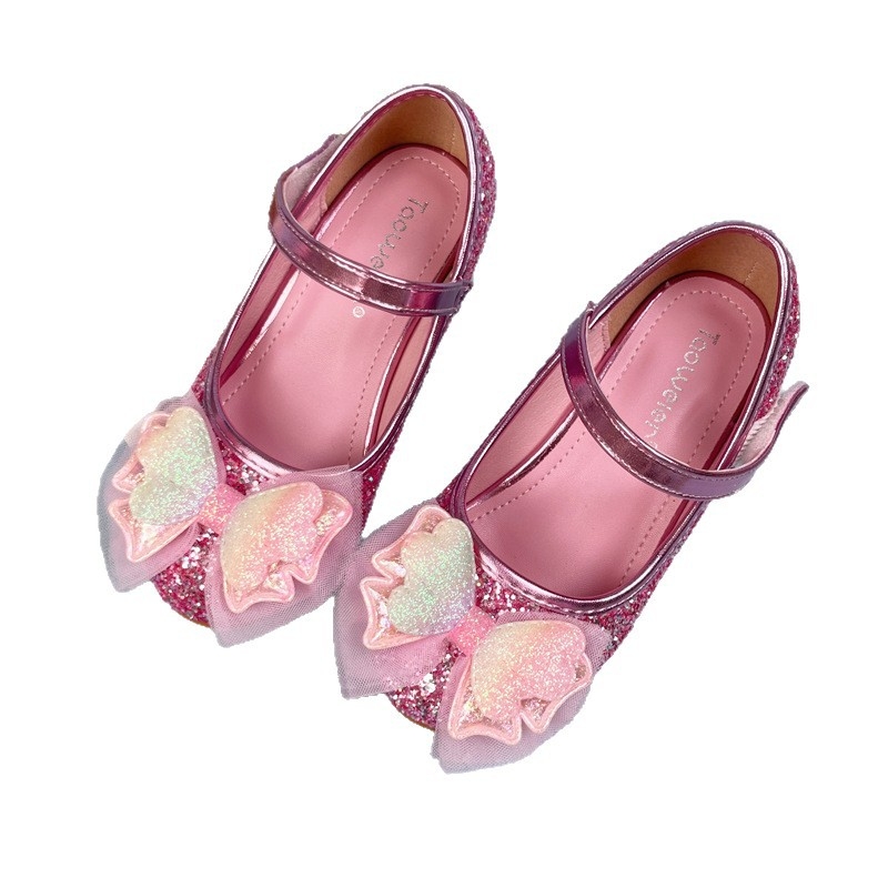 Lányoknak szóló balerina cipő csillogó felsőrészű, sequin szövet, PU bélés és talpbetét, bőr talp, Velcro-zár