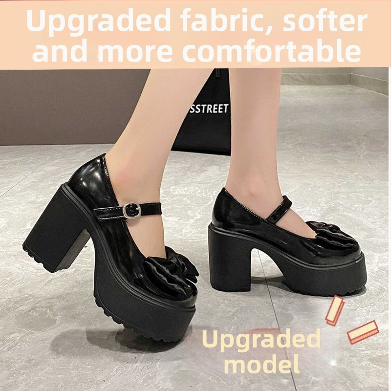 Παπούτσια Mary Jane για γυναίκες - PU άνω μέρος, στρογγυλή μύτη, χαμηλό φαρδύ τακούνι, λαστιχένια σόλα, στυλ δρόμου