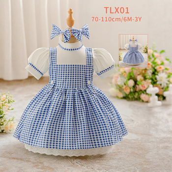 Rochie cosplay Dorothy pentru fete, carouri, țesătură amestec din bumbac (65% poliester, 35% bumbac), Enzyme Wash, MQATZ, Vara 2025