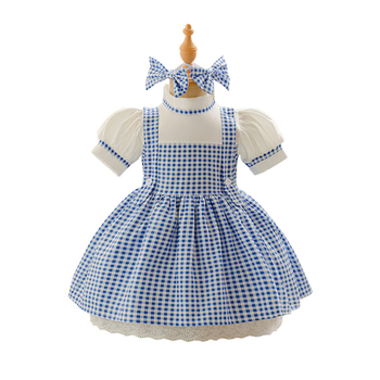 Rochie cosplay Dorothy pentru fete, carouri, țesătură amestec din bumbac (65% poliester, 35% bumbac), Enzyme Wash, MQATZ, Vara 2025