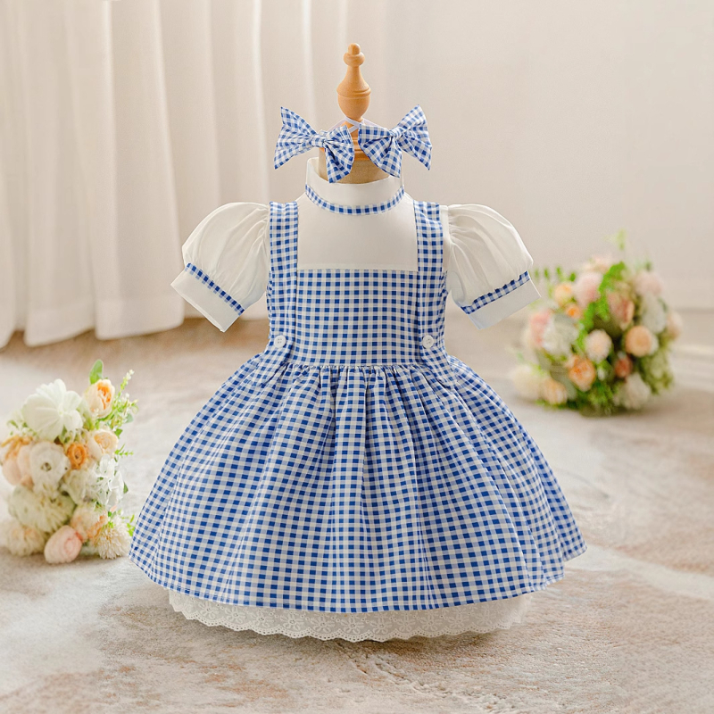 Rochie cosplay Dorothy pentru fete, carouri, țesătură amestec din bumbac (65% poliester, 35% bumbac), Enzyme Wash, MQATZ, Vara 2025