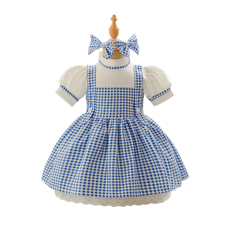 Rochie cosplay Dorothy pentru fete, carouri, țesătură amestec din bumbac (65% poliester, 35% bumbac), Enzyme Wash, MQATZ, Vara 2025