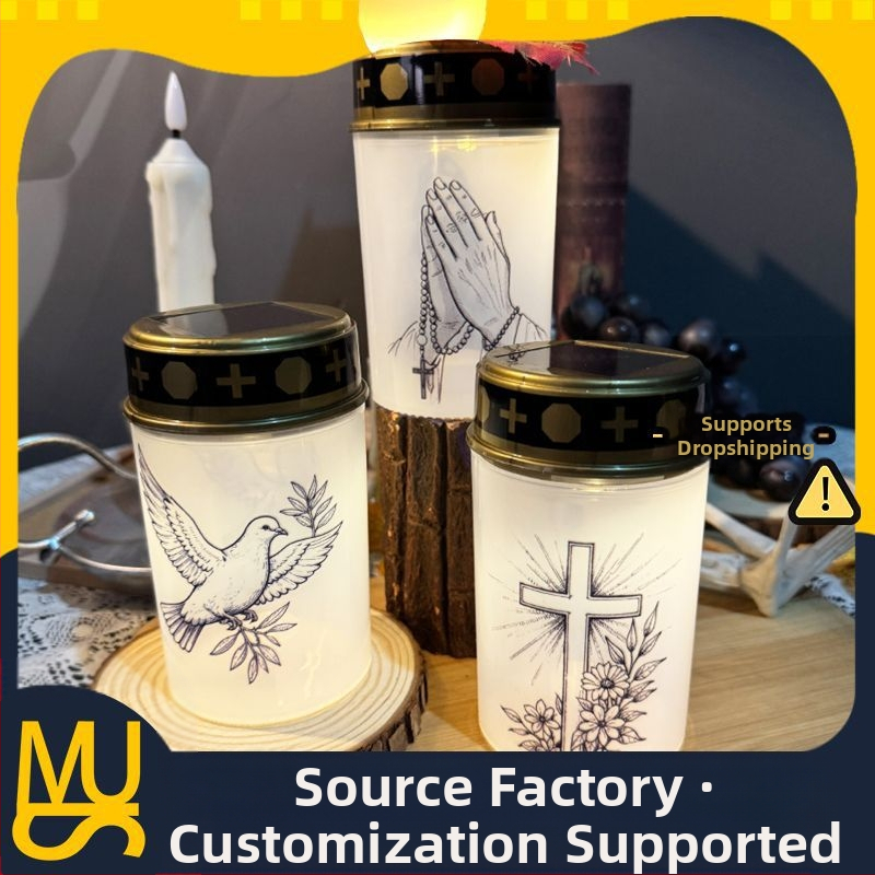 THIKIN elektroninė žvakė bažnyčiai, cilindrinė forma, PP medžiaga, pusiau rankinis ir pusiau mechaninis gaminimas