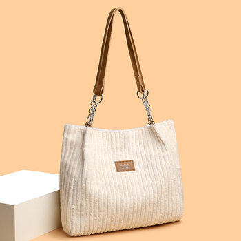 Tote торба от Corduroy, хоризонтална квадратна форма, цип за отваряне, вътрешен джоб с цип, марка Xi yali