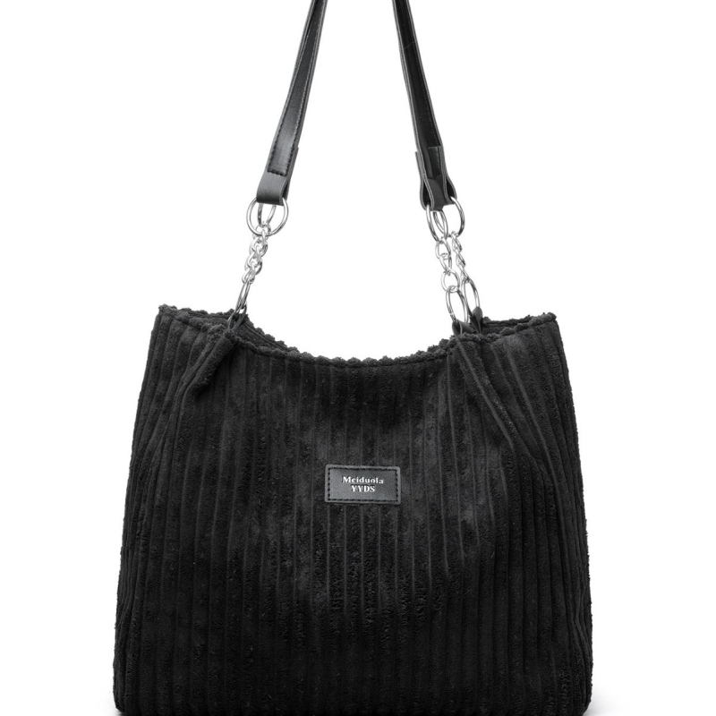 Tote торба от Corduroy, хоризонтална квадратна форма, цип за отваряне, вътрешен джоб с цип, марка Xi yali