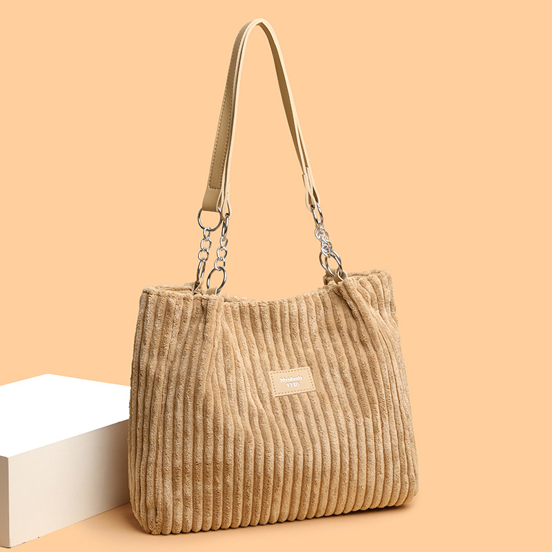 Tote торба от Corduroy, хоризонтална квадратна форма, цип за отваряне, вътрешен джоб с цип, марка Xi yali