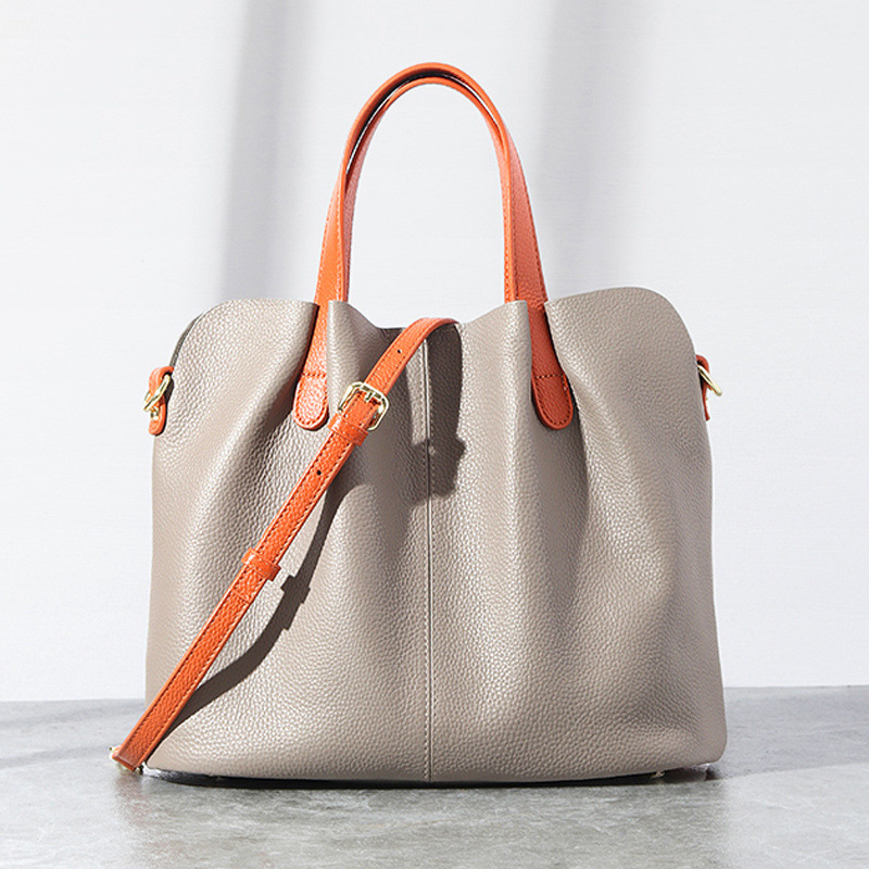 Oubao valódi bőr tote táska zipzáras zárással, kereszttáska/válltáska stílus, marhabőr bélés, nagy kapacitás, 2018 tavasz bevezetés
