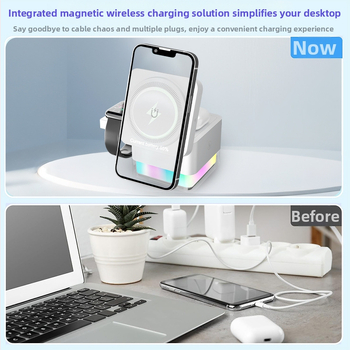 Μαγνητικό ασύρματο φορτιστή 3-σε-1, 15W, συμβατό MagSafe για iPhone, AirPods και Apple Watch