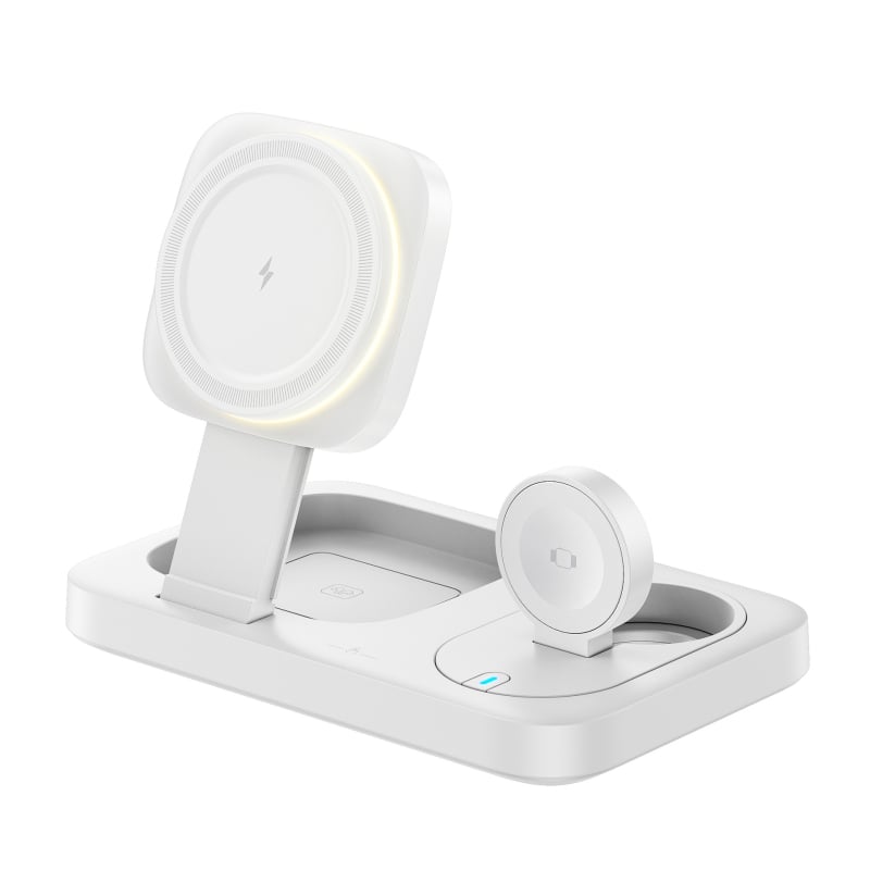 Încărcător wireless 3 în 1 cu suport magnetic pliat pentru iPhone – design telescopic, până la 15W, QC3.0