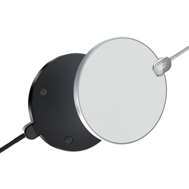 Безжично зарядно с дигитален дисплей, 15W PD бързо зареждане, 1,2 m плетен кабел, съвместимо с Apple и Android безжично зареждане