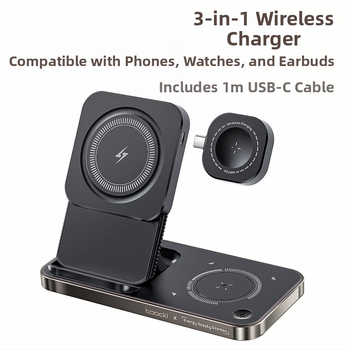 Toocki 3-σε-1 επιτραπέζιος ασύρματος φορτιστής 15W με πρωτόκολλο PD και μαγνητική φόρτιση, για Bluetooth ακουστικά και τη σειρά iPhone 15