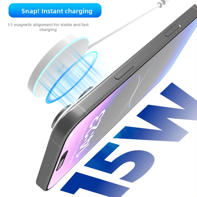 Apvalus magnetinis belaidis įkrovėjas su atmosferiniu apšvietimu, MagSafe suderinamas, 15W QC3.0, CE/FCC/ROHS sertifikatai
