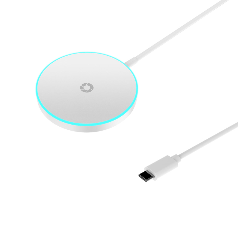 Apvalus magnetinis belaidis įkrovėjas su atmosferiniu apšvietimu, MagSafe suderinamas, 15W QC3.0, CE/FCC/ROHS sertifikatai