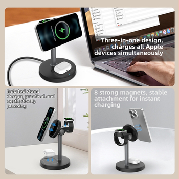 Menoway 15W Ασύρματο Σταντ Φορτιστή 3-σε-1 για Apple iPhone, QC3.0, CE/ROHS, 3A Έξοδος