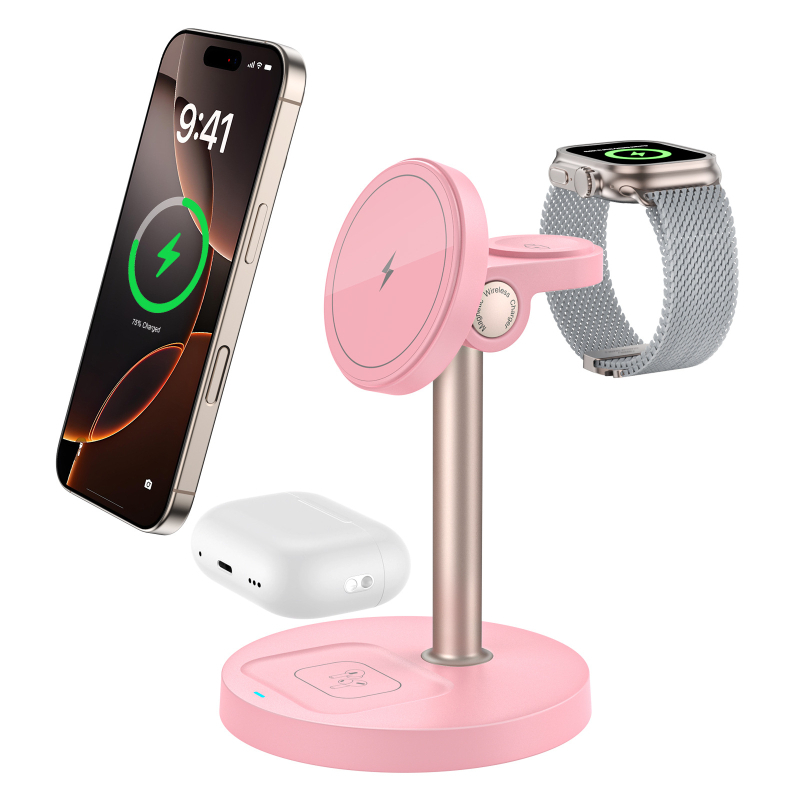 Menoway 15W безжично зарядно док-станция 3-в-1 за Apple iPhone QC3.0, CE/ROHS, 3A изход