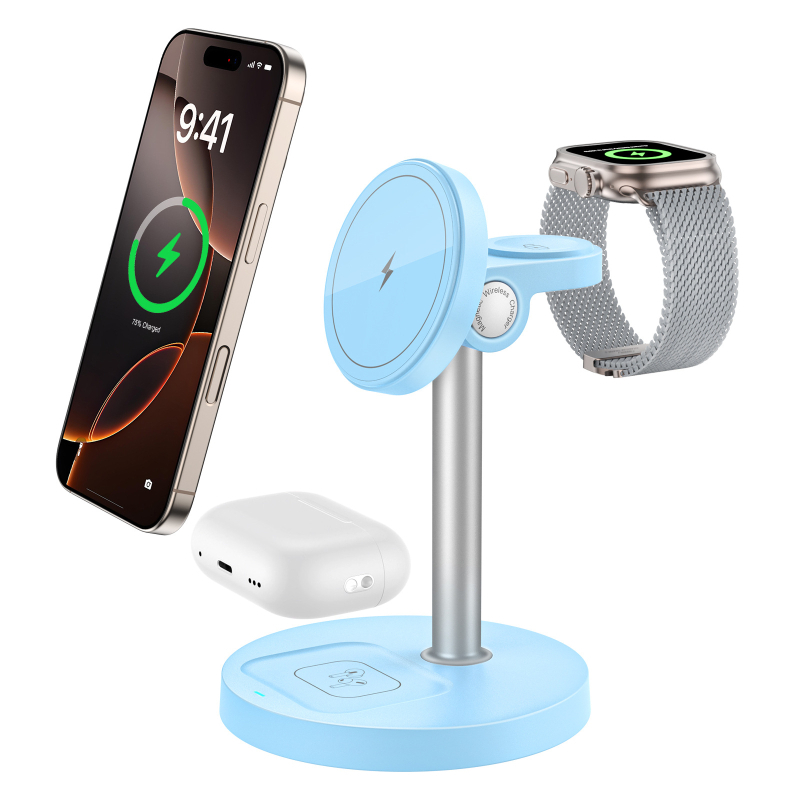 Menoway 15W безжично зарядно док-станция 3-в-1 за Apple iPhone QC3.0, CE/ROHS, 3A изход