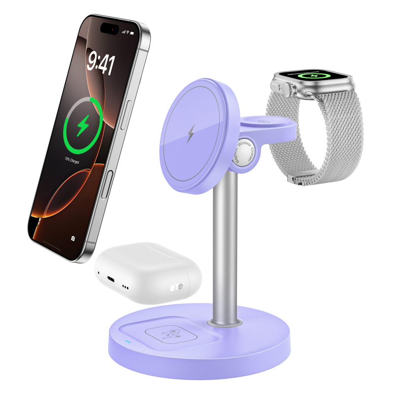 Menoway 15W безжично зарядно док-станция 3-в-1 за Apple iPhone QC3.0, CE/ROHS, 3A изход