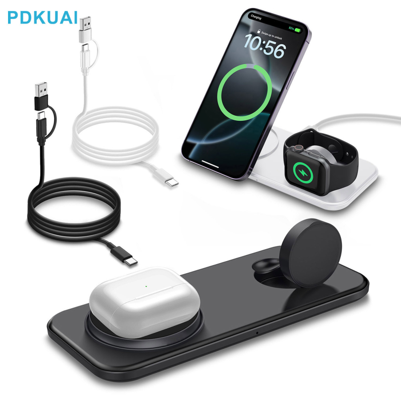 FDGAO 2-in-1 магнитно безжично зарядно за Apple iPhone 12–16, AirPods и Apple Watch — QC3.0, 15W изход, 18W обща мощност, сгъваем