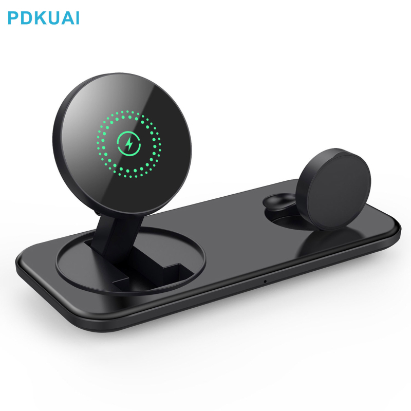 FDGAO 2-in-1 магнитно безжично зарядно за Apple iPhone 12–16, AirPods и Apple Watch — QC3.0, 15W изход, 18W обща мощност, сгъваем