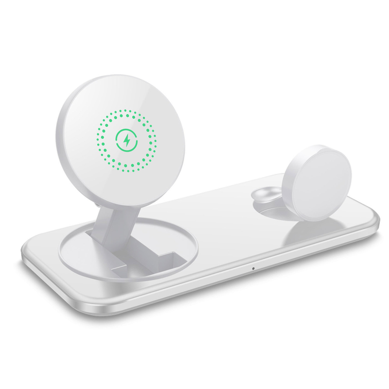 FDGAO Încărcător wireless magnetic 2-în-1 pentru Apple iPhone 12–16, AirPods și Apple Watch — QC3.0, 15W putere de ieșire, 18W putere totală, pliabil