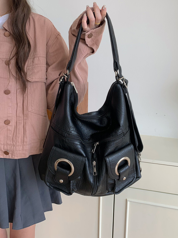 PU anyagú keresztpántos táska, koreai stílus, nagy kapacitás, cipzáras nyitás, belső cipzáras zseb és telefonzseb