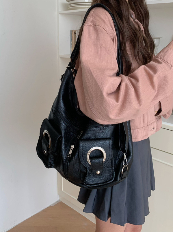 PU anyagú keresztpántos táska, koreai stílus, nagy kapacitás, cipzáras nyitás, belső cipzáras zseb és telefonzseb