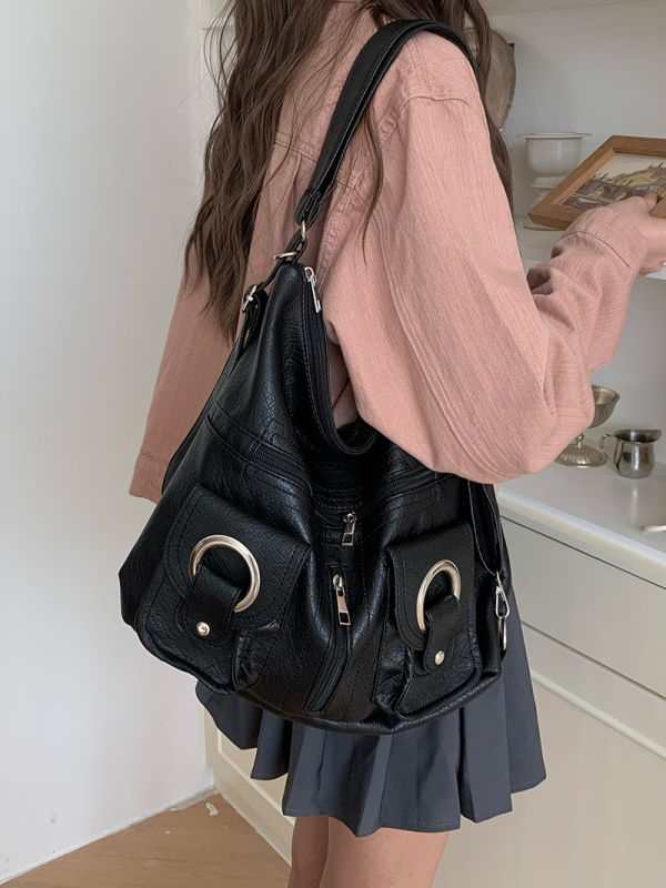 PU anyagú keresztpántos táska, koreai stílus, nagy kapacitás, cipzáras nyitás, belső cipzáras zseb és telefonzseb