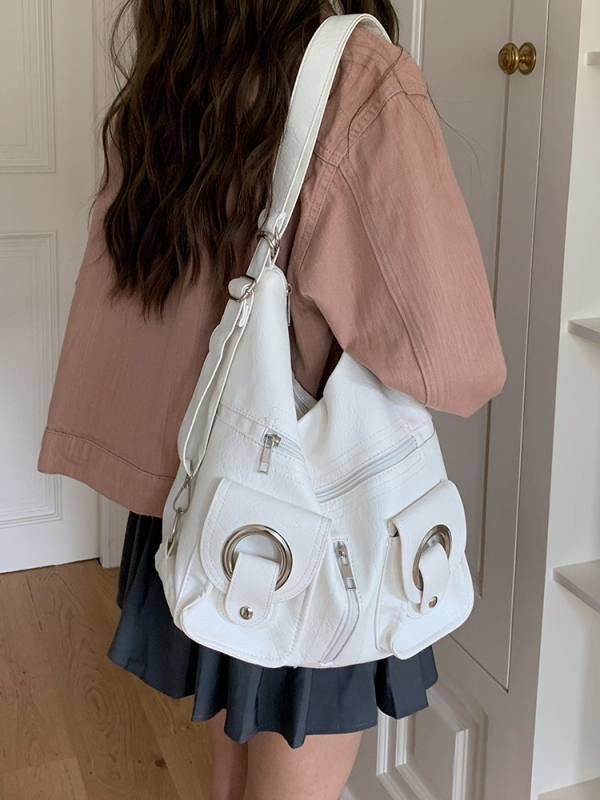 PU anyagú keresztpántos táska, koreai stílus, nagy kapacitás, cipzáras nyitás, belső cipzáras zseb és telefonzseb