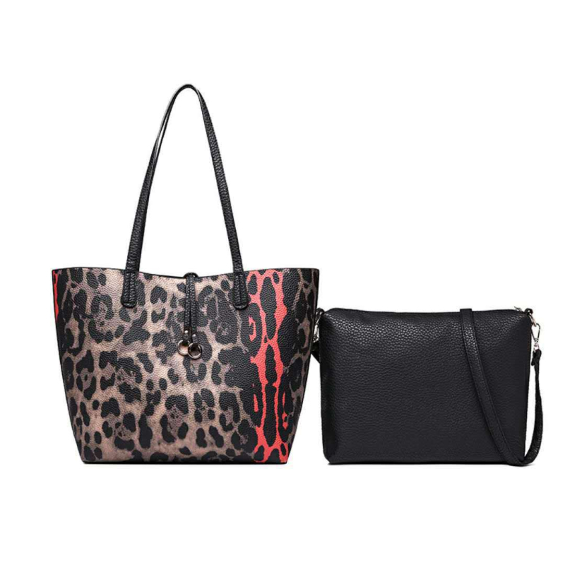 PVC tote torba s leopardovim uzorkom, vertikalni kvadratni oblik, gornji otvor, ID džep