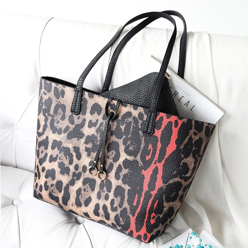 PVC tote torba s leopardovim uzorkom, vertikalni kvadratni oblik, gornji otvor, ID džep