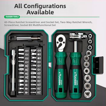 Tuosen ratchet veržtuvų rinkinys su keičiamais bitais, kryžminė ir plokščia galvutė, anglies plienas