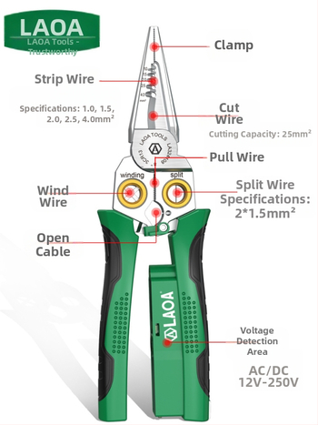 8-u-1 električarske kliješta s mjerenjem napona, skidanje izolacije, rezanje vodiča i krimpanje