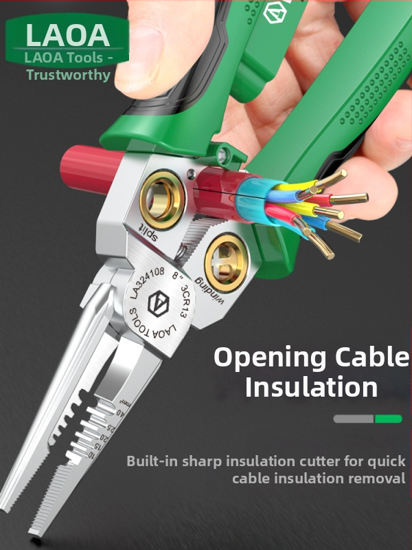 8-в-1 електрически клещи с функция за измерване на напрежение, обелване на изолацията, рязане на проводници и обжимване (антимагнитни)