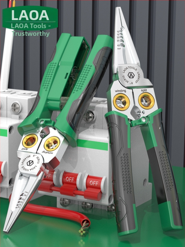 8-в-1 електрически клещи с функция за измерване на напрежение, обелване на изолацията, рязане на проводници и обжимване (антимагнитни)