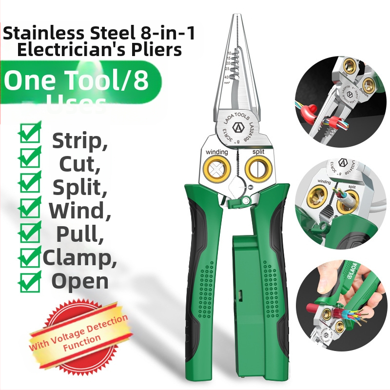 8-u-1 električarske kliješta s mjerenjem napona, skidanje izolacije, rezanje vodiča i krimpanje
