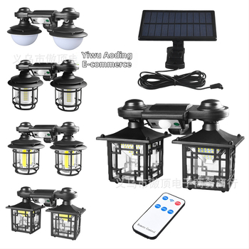 Ηλιακό φωτιστικό εδάφους με διπλή κεφαλή, ρετρό σχεδίαση, αισθητήρας κίνησης, τηλεχειριστήριο, IP65, COB/LED