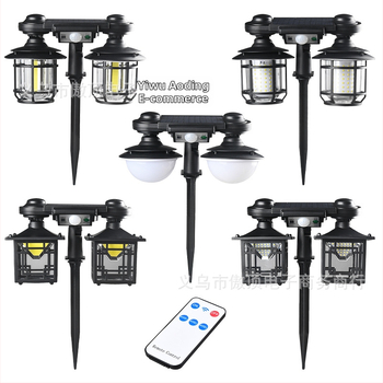 Ηλιακό φωτιστικό εδάφους με διπλή κεφαλή, ρετρό σχεδίαση, αισθητήρας κίνησης, τηλεχειριστήριο, IP65, COB/LED