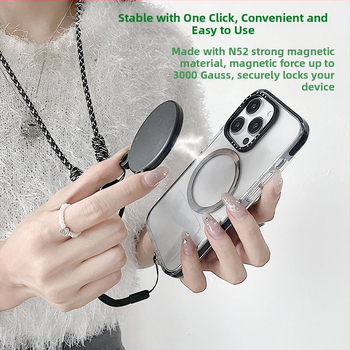 Телефонна висулка с магнитен държател – двуцветен дизайн, MagSafe съвместим, тъкан шнур за носене на врата и кръстосано презрамване