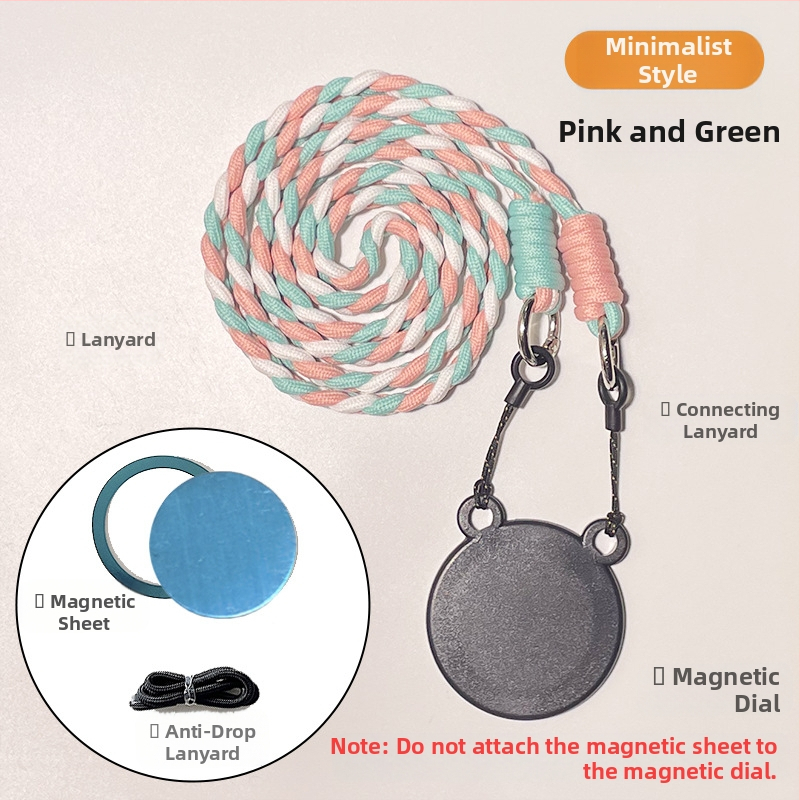 Pandantiv magnetic pentru telefon – două culori, compatibil MagSafe, șnur țesut pentru gât