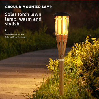 Ηλιακό φακό φανάρι με φλόγα και μπαμπού για εξωτερικούς χώρους – αδιάβροχη LED λάμπα κήπου, IP55, 0,3W, 3V, αυτονομία 6–12 ωρών