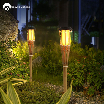 Ηλιακό φακό φανάρι με φλόγα και μπαμπού για εξωτερικούς χώρους – αδιάβροχη LED λάμπα κήπου, IP55, 0,3W, 3V, αυτονομία 6–12 ωρών