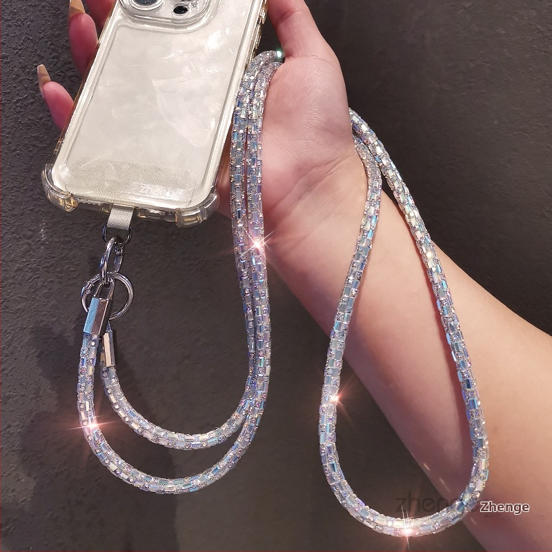 Дамска презрамка за телефон за през рамо с кристални пайети, ръчна изработка, многофункционална, геометрична висулка, марка Jane